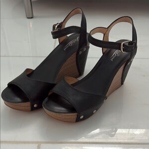 Lucky Brand Black Wedge Sandals with Ankle Strap